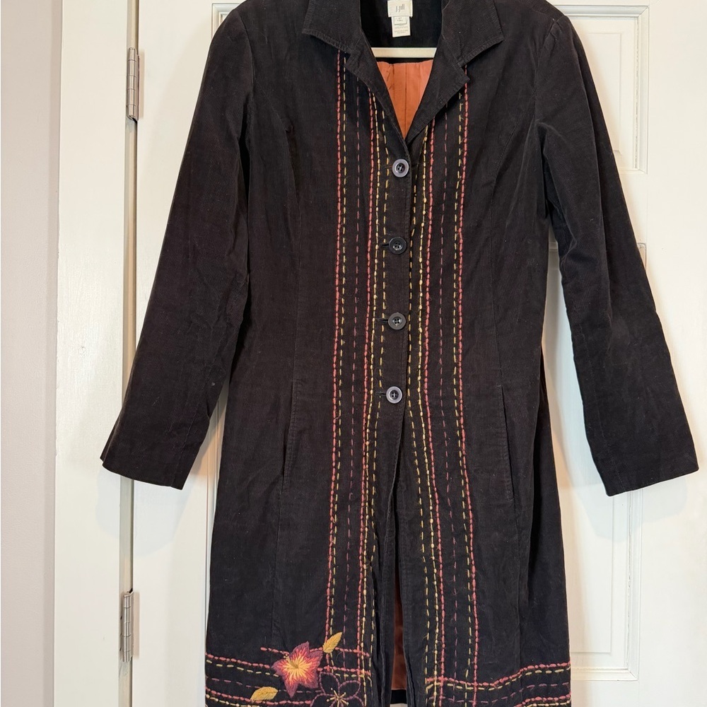 Vintage J. Jill Black Corduroy Jacket with Embroidery Details